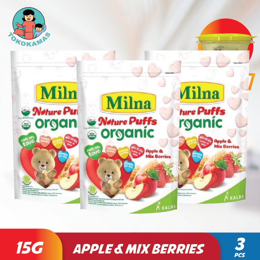 Milna Nature Puffs Organic Rasa Apple dan Mix Berries
